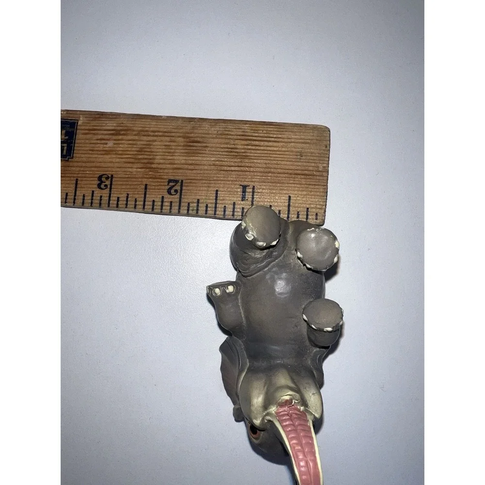 Hand Carved Mini Lucky Elephant Figurine Trunk Raised 3 Inch Gray 2007 Signed‎
